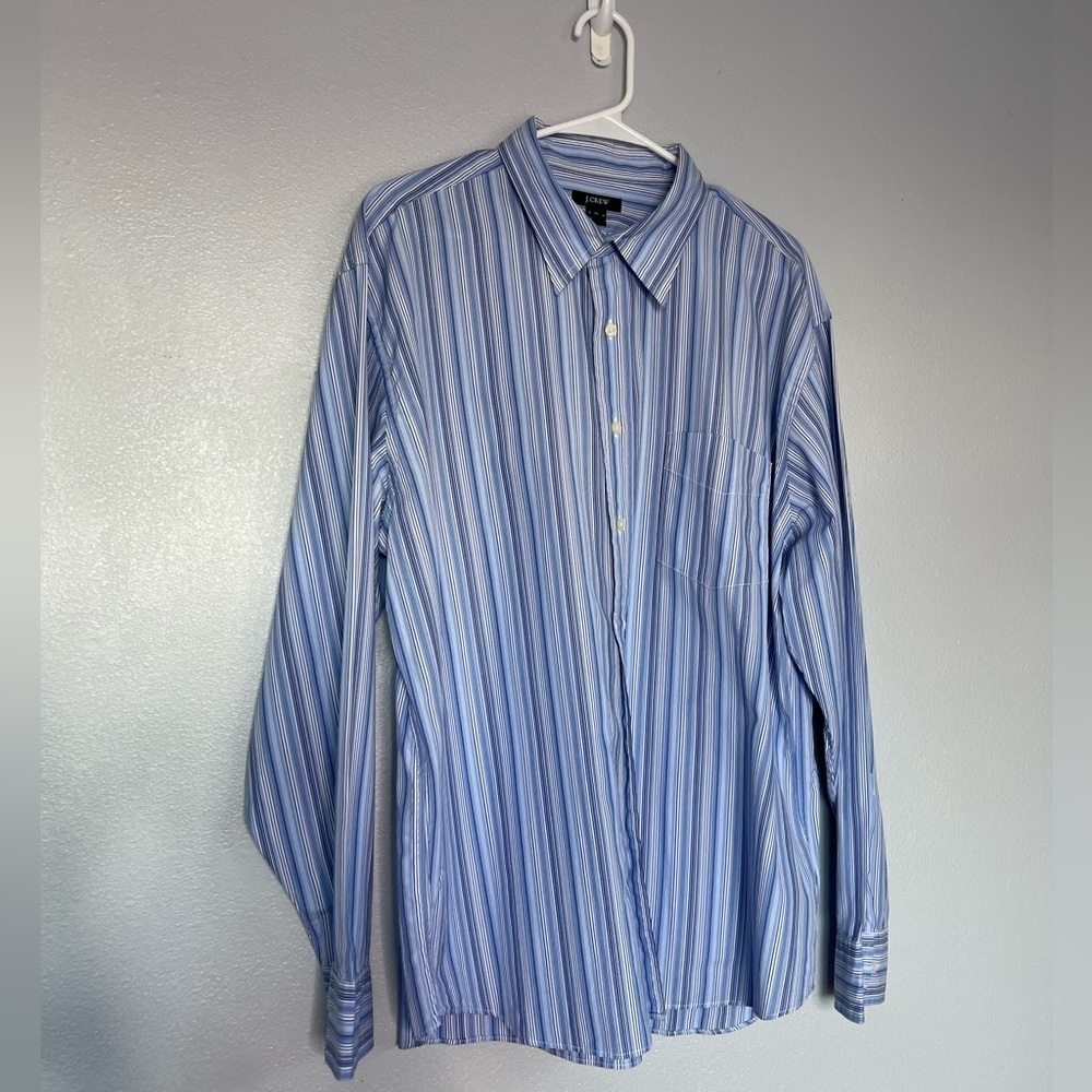 J.Crew Blue White Stripped Long Sleeve Button Down Classic Shirt Size XL #0271